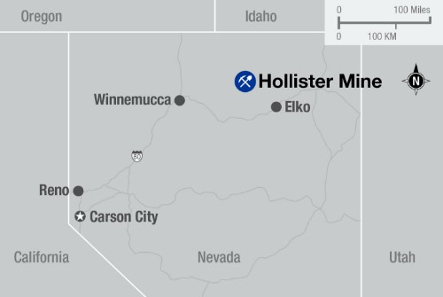 Hecla-Nevada-Hollister An image of where the Hollister Mine in Nevada is located.